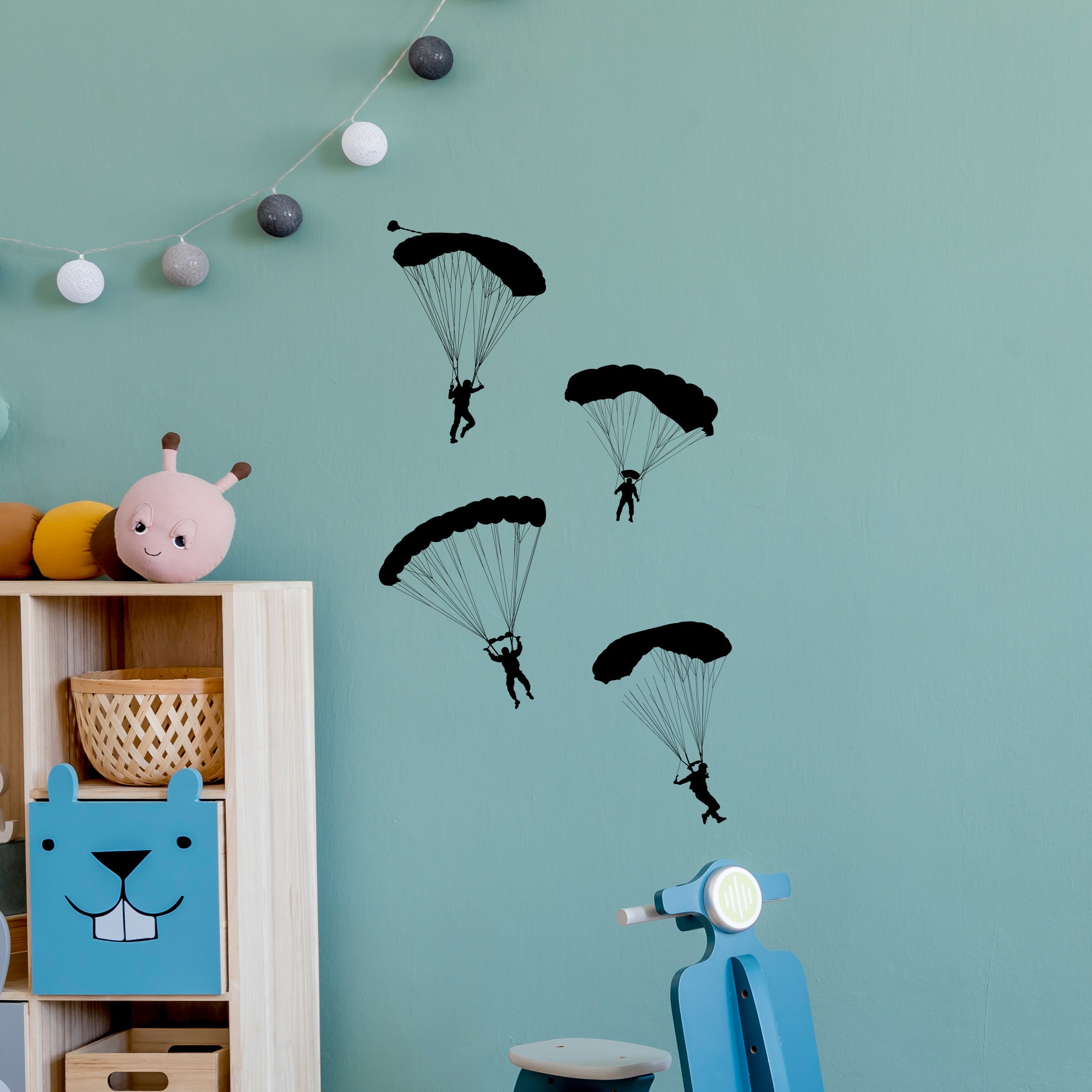 Parachute Army Soldier Wall Decal Stickers on boys bedroom wall 