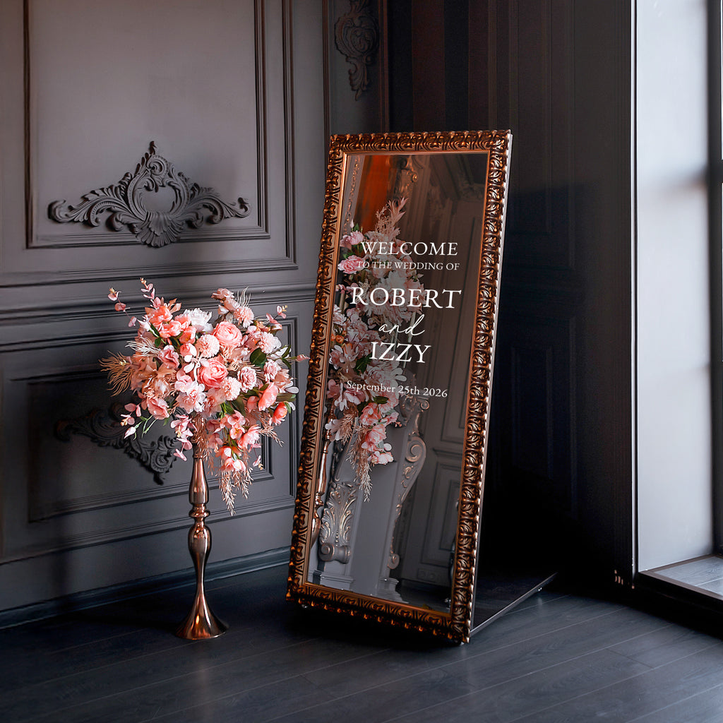 Personalised Welcome to Our Wedding Mirror Vinyl Decal – Custom Wedding Sign Sticker for Ceremony or Reception Decor