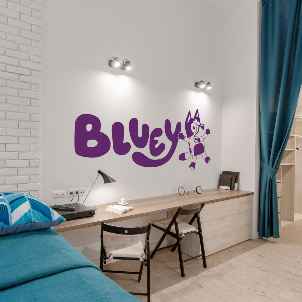 Personalised Bluey Name Wall Decal with Dancing Bluey