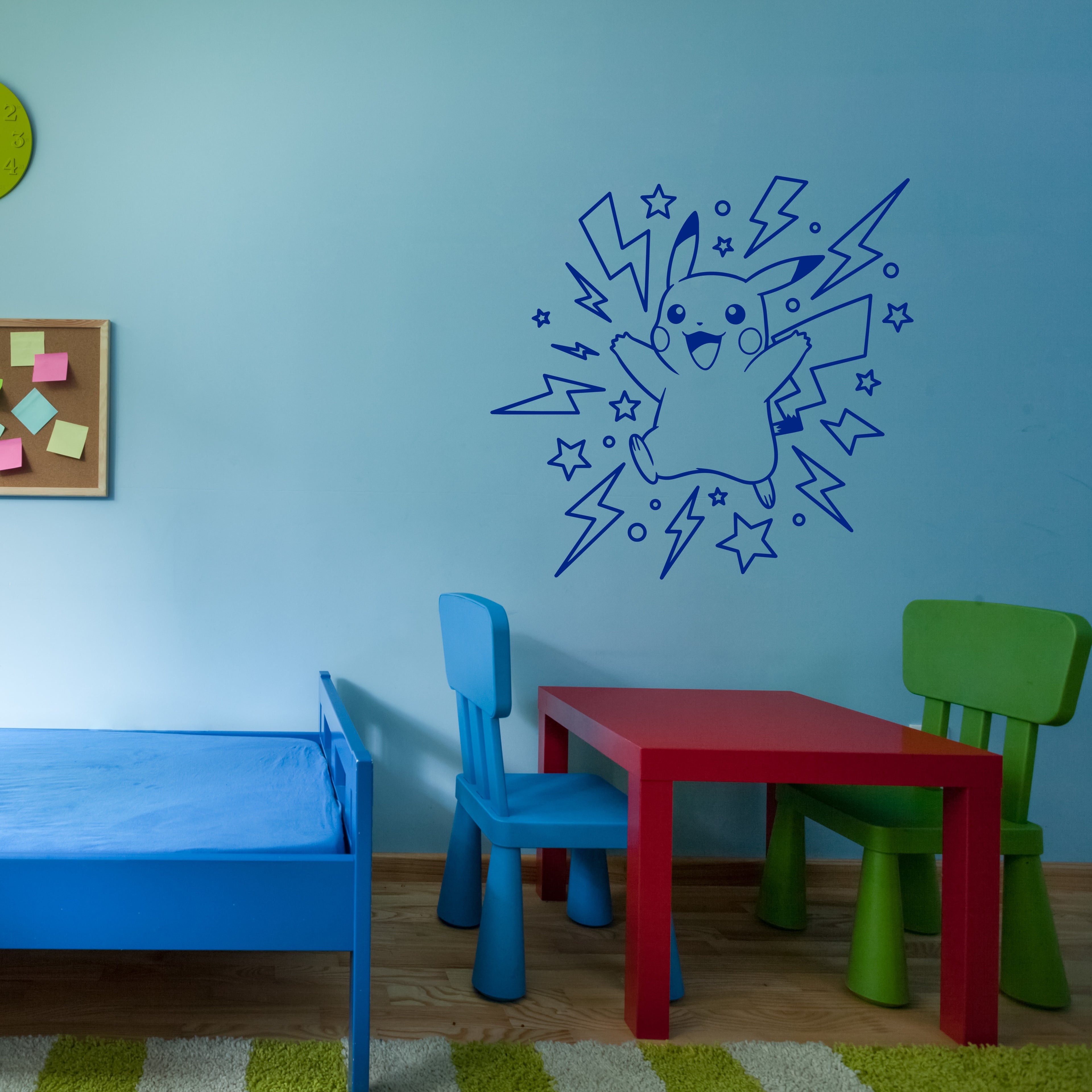 Pikachu Lightning & Stars Vinyl Wall Decal – Pokémon Sticker for Kids’ Bedrooms & Gaming Rooms