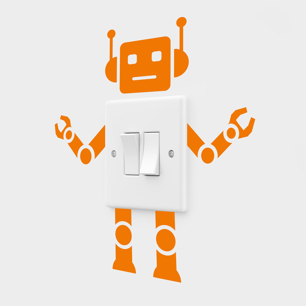Robot Lightswitch kids bedroom Wall Decal Sticker orange