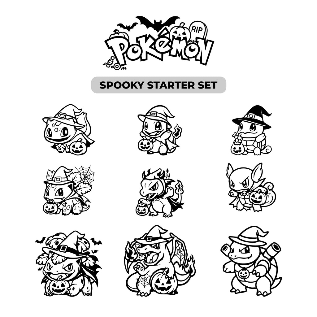 Spooky Pokémon Vinyl Decal Set – Halloween Pokémon Stickers | Starter & Classic Versions