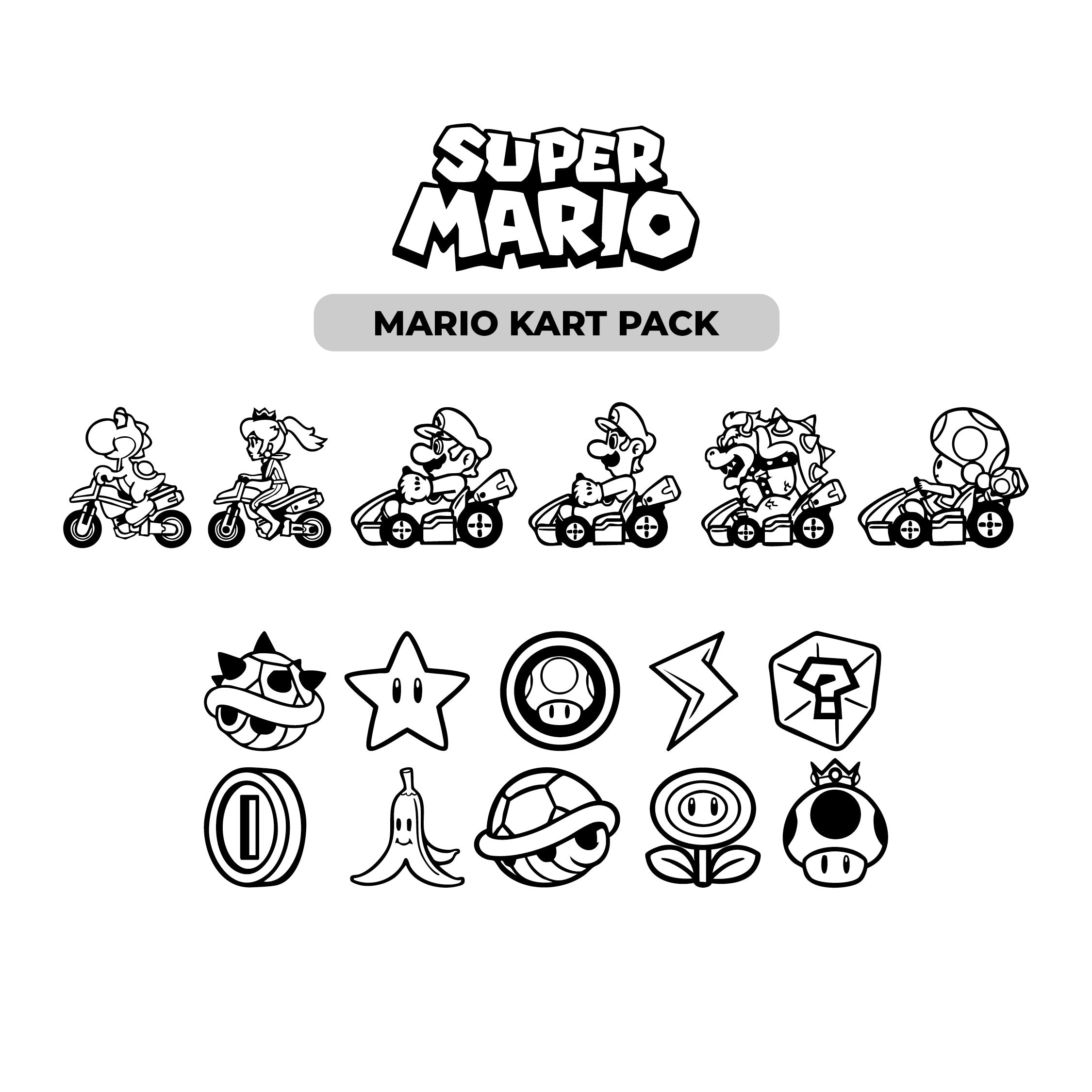Super Mario Kart Vinyl Decal Pack – 6 Characters & 10 Power-Up Stickers for Walls, Laptops & Gifts