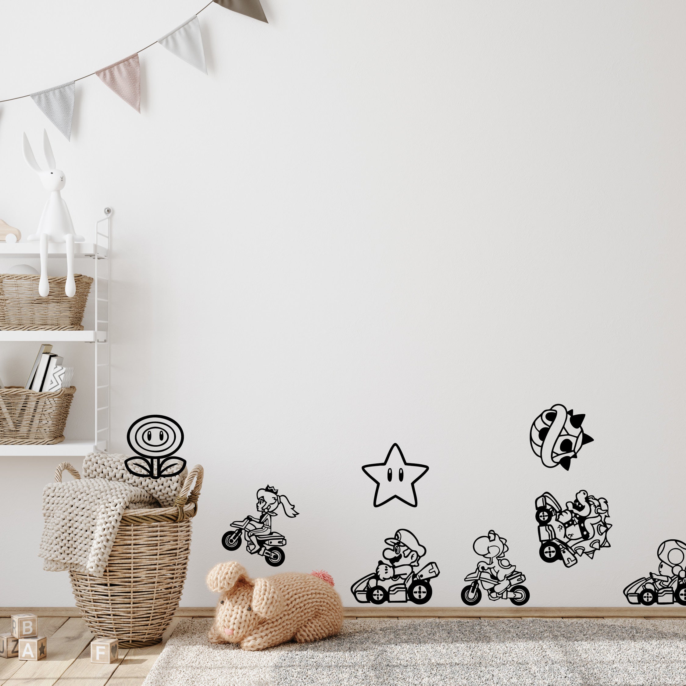 Super Mario Kart Vinyl Decal Pack – 6 Characters & 10 Power-Up Stickers for Walls, Laptops & Gifts