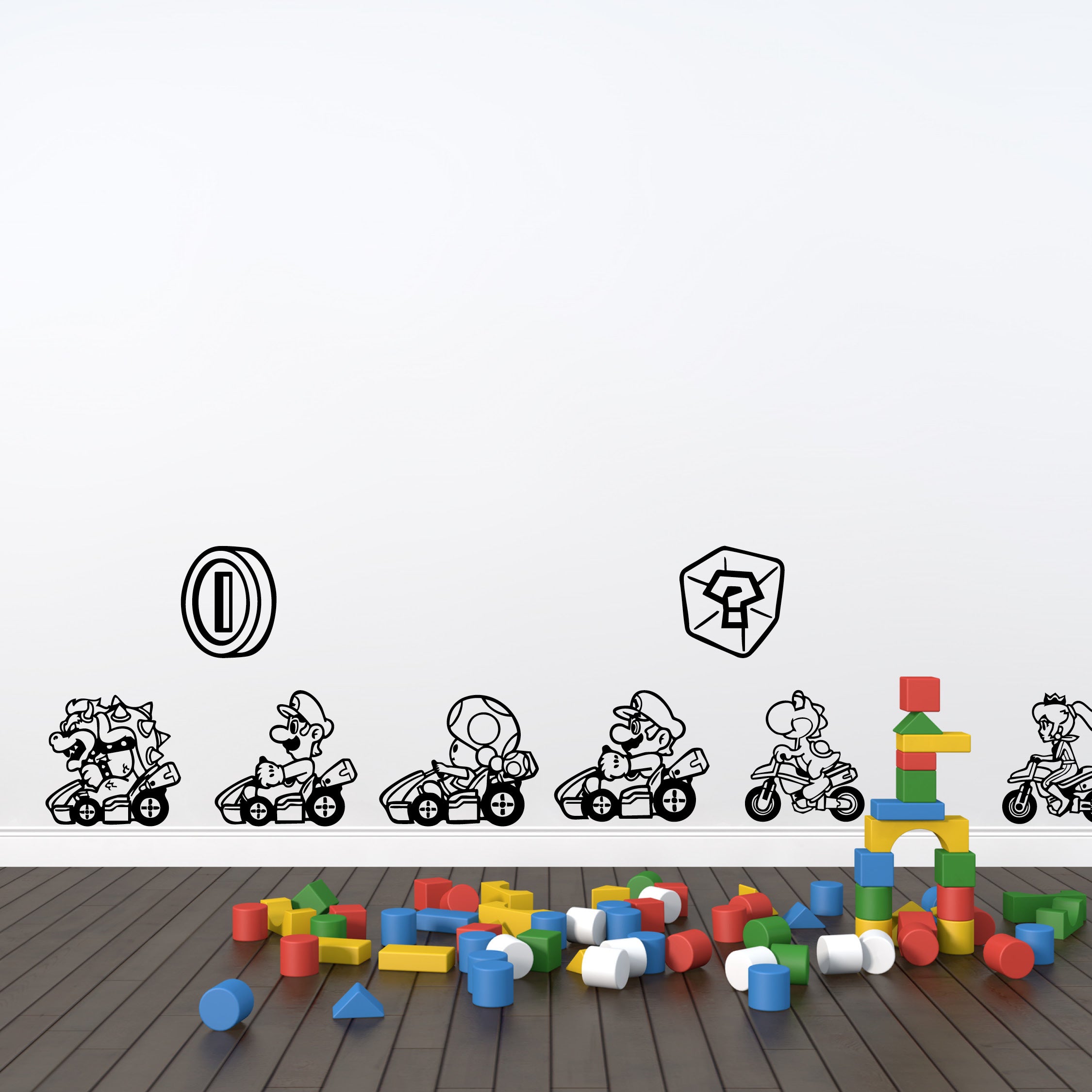 Super Mario Kart Vinyl Decal Pack – 6 Characters & 10 Power-Up Stickers for Walls, Laptops & Gifts