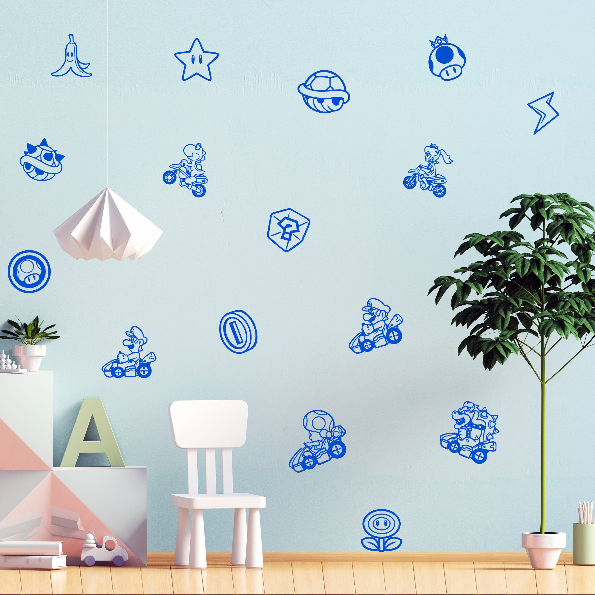 Super Mario Kart Vinyl Decal Pack – 6 Characters & 10 Power-Up Stickers for Walls, Laptops & Gifts