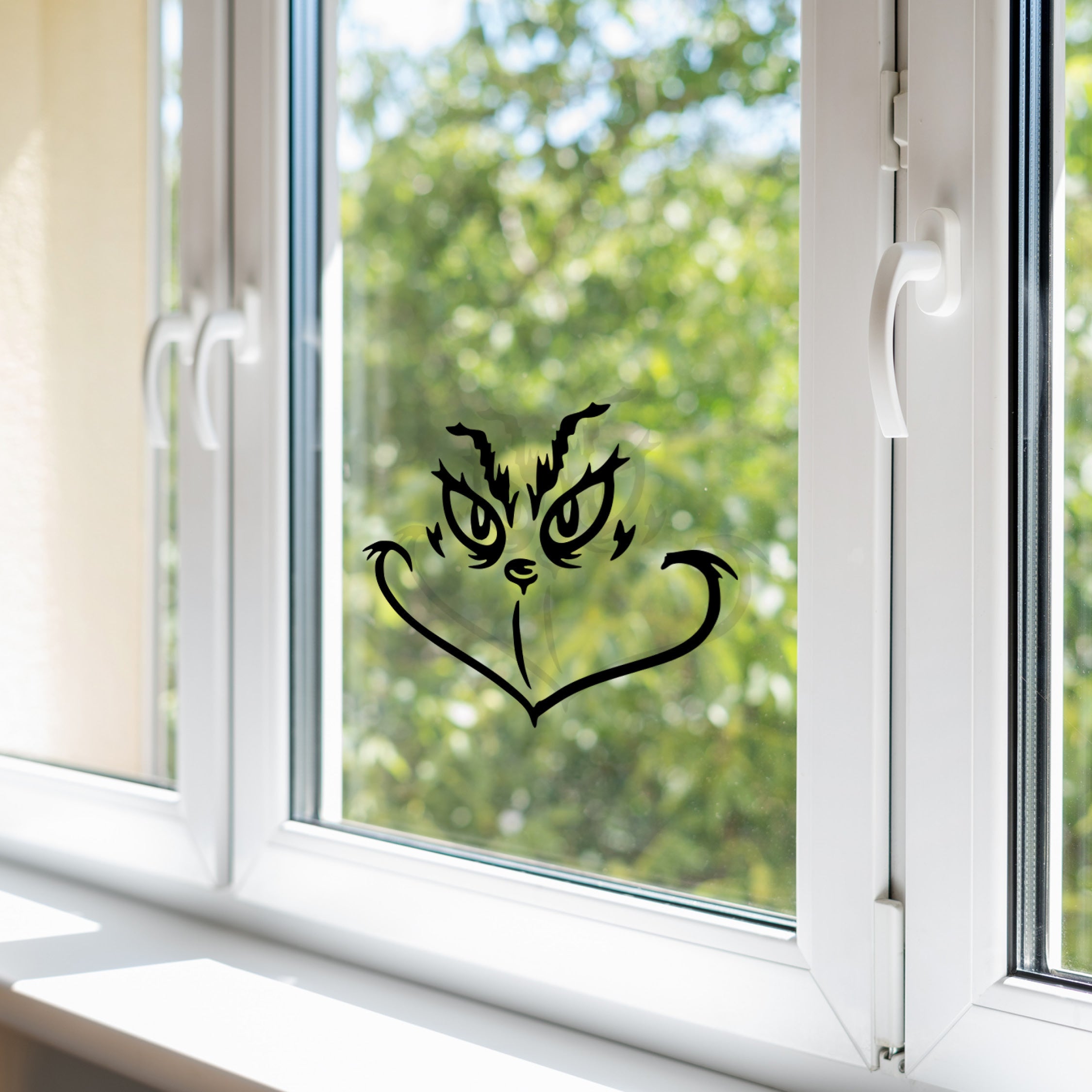The Grinch Face Wall Decal – Christmas Vinyl Sticker for Windows, Doors & Holiday Decorations