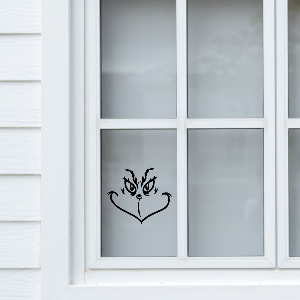 The Grinch Face Wall Decal – Christmas Vinyl Sticker for Windows, Doors & Holiday Decorations