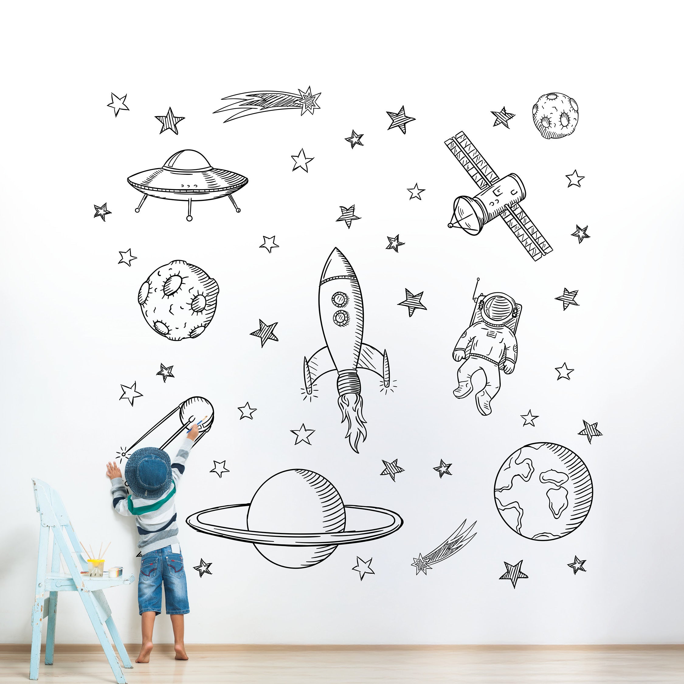 Ultimate Space Wall Decal Sticker Pack for Kids – Planets, Rocket, Astronaut & Stars – Medium to XL Sizes