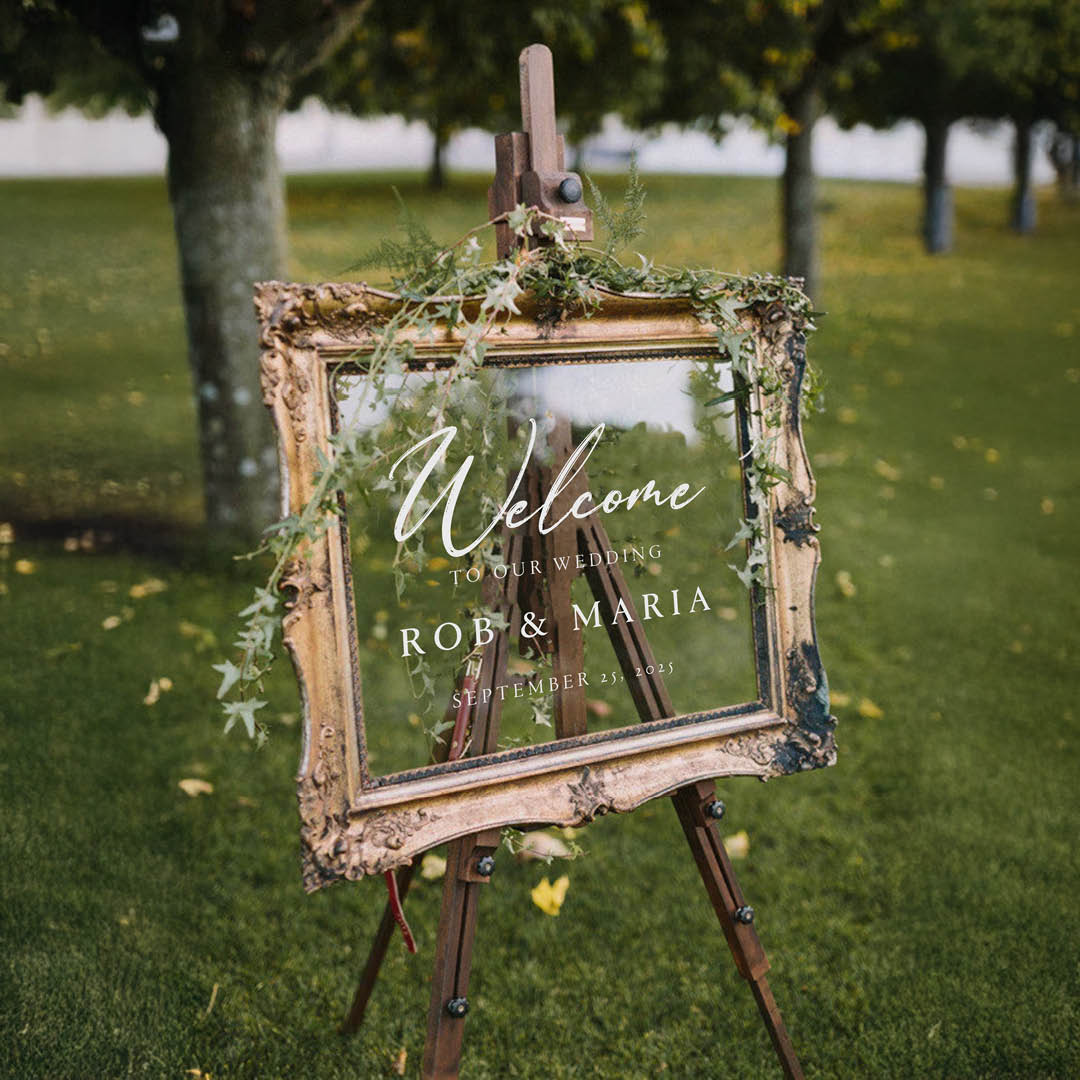 Personalised Wedding Welcome Sign – Custom Vinyl decal with Names & Colours