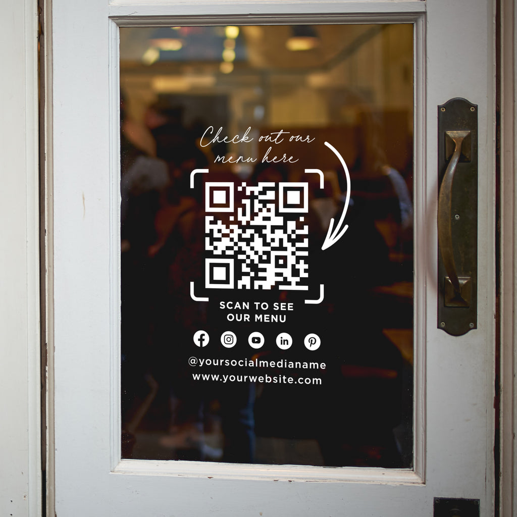 Custom QR Code & Social Media Vinyl Decal – Personalised Sticker for Menus, Shops, Salons & Small Businesses
