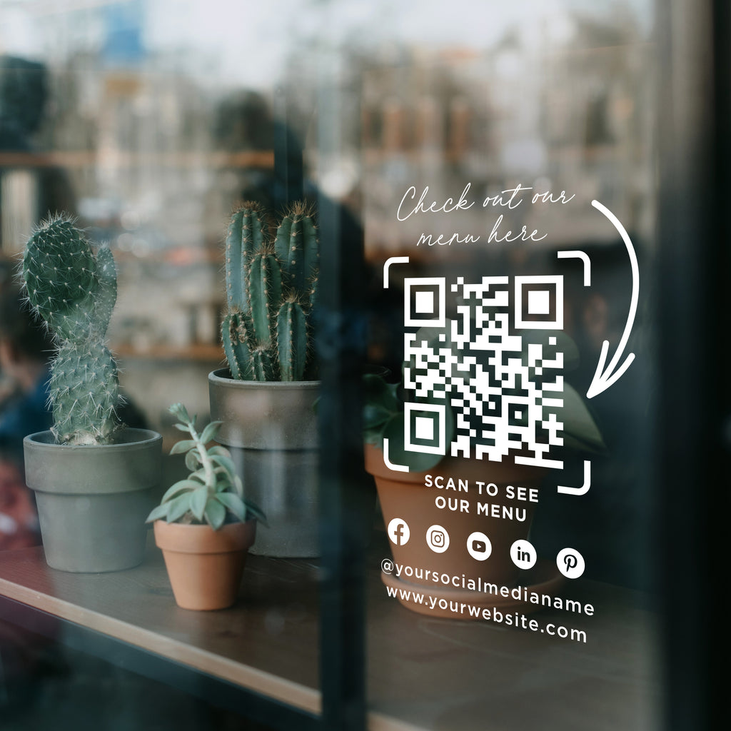 Custom QR Code & Social Media Vinyl Decal – Personalised Sticker for Menus, Shops, Salons & Small Businesses
