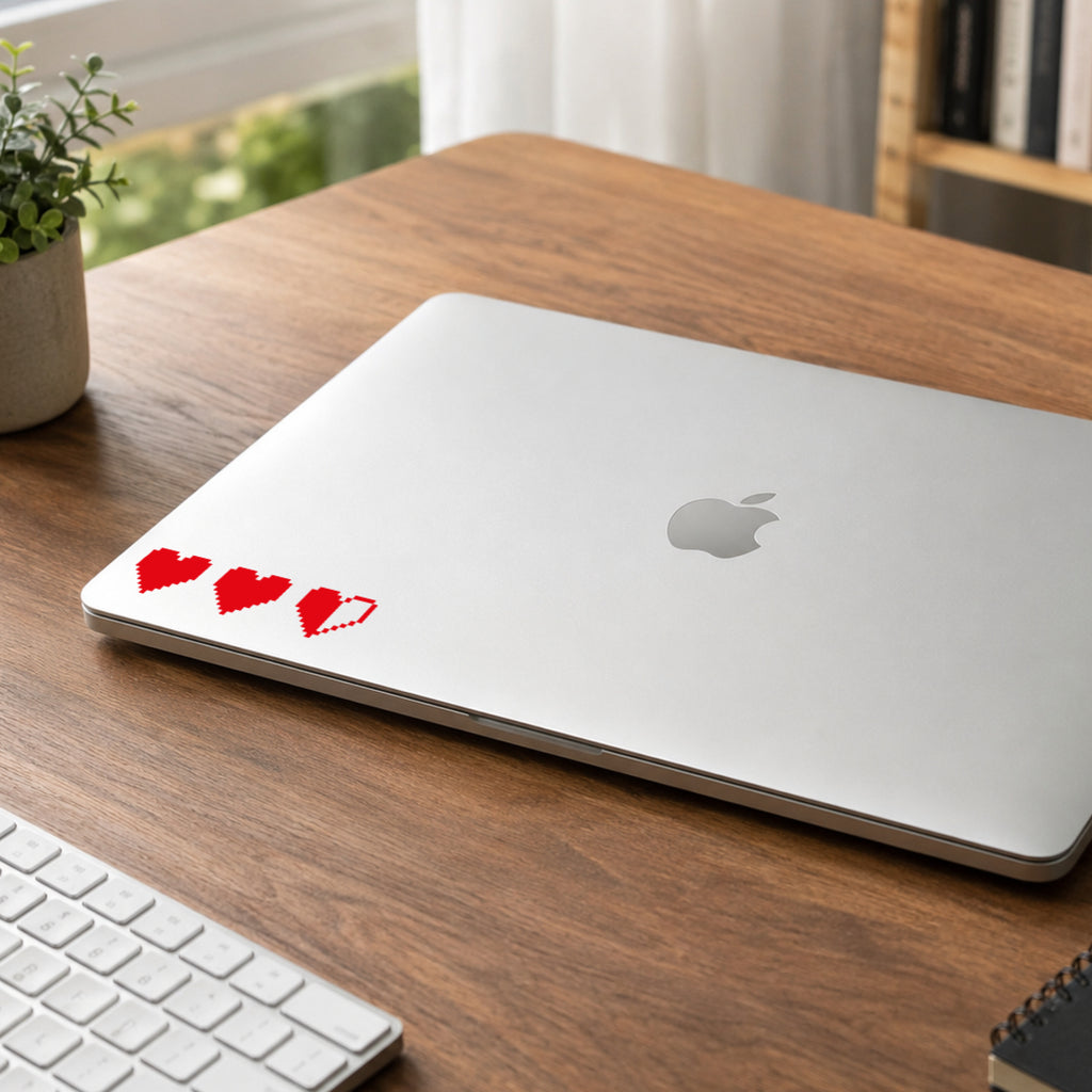Pixel Heart Health Bar Vinyl Decal – Retro Gaming Life Hearts Sticker